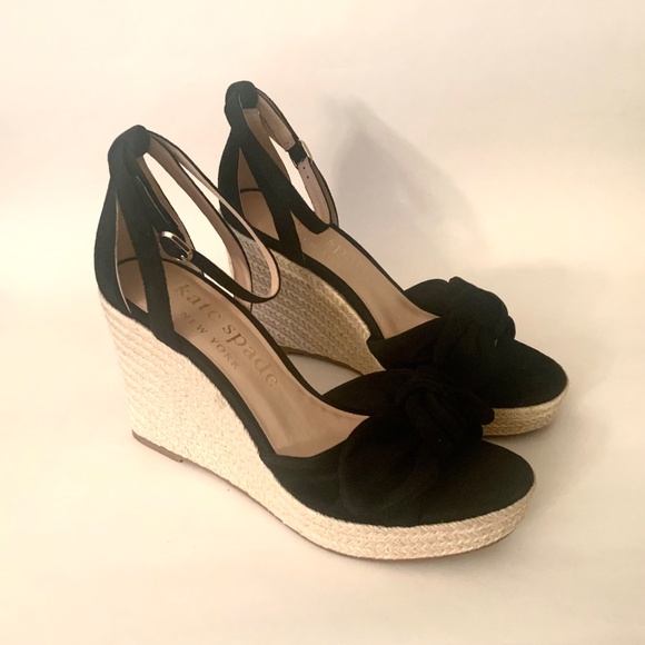 Kate Spade Tianna Espadrille Wedges Black Suede Leather Platform Sandal Pump 9.5 - Picture 8 of 16